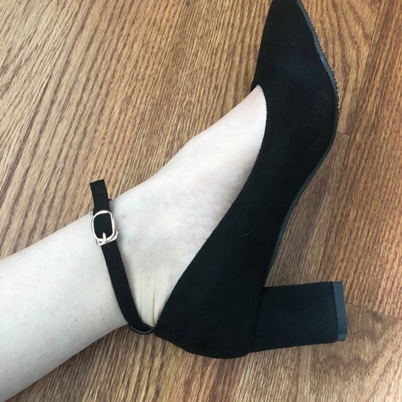 NEW✨ Black Suede Heels Ankle Strap - Picture 3 of 8
